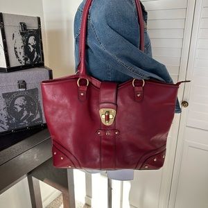 Vintage Burgundy Red Leather Etienne Aigner Signature Corner Office Tote